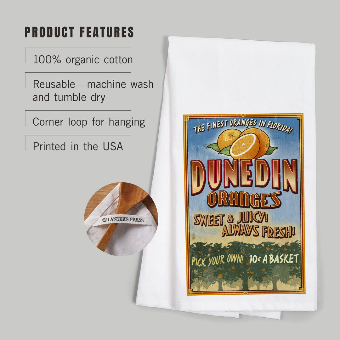 Dunedin, Florida, Orange Grove, Vintage Sign, Organic Cotton Kitchen Tea Towels Kitchen Lantern Press 