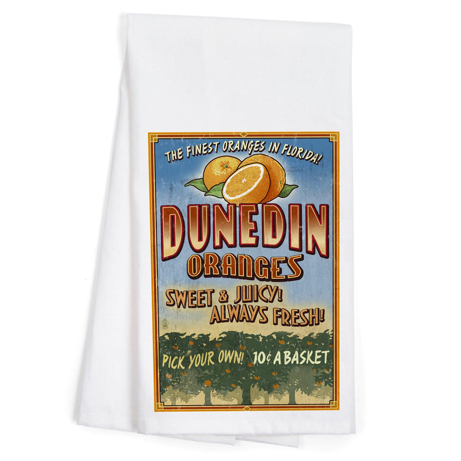 Dunedin, Florida, Orange Grove, Vintage Sign, Organic Cotton Kitchen Tea Towels Kitchen Lantern Press 
