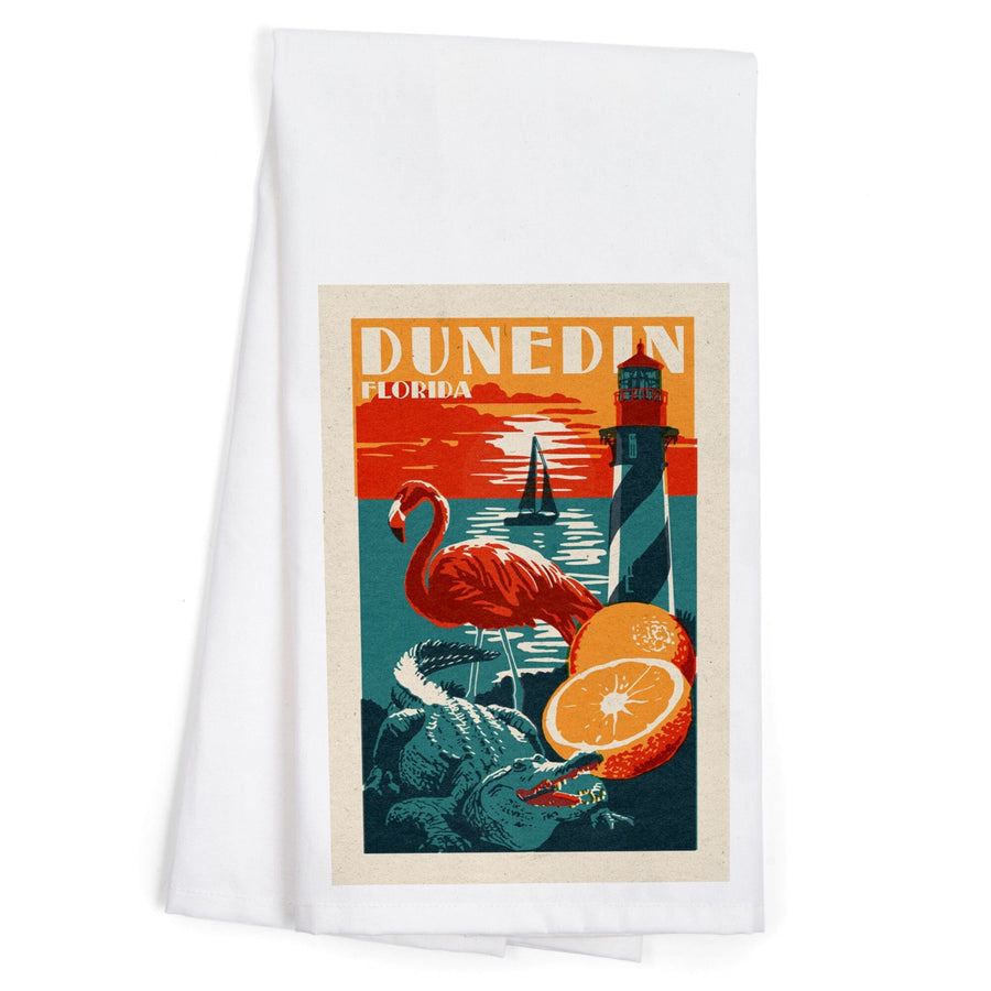 Dunedin, Florida, Woodblock, Organic Cotton Kitchen Tea Towels Kitchen Lantern Press 