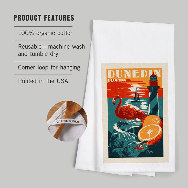 Dunedin, Florida, Woodblock, Organic Cotton Kitchen Tea Towels Kitchen Lantern Press 