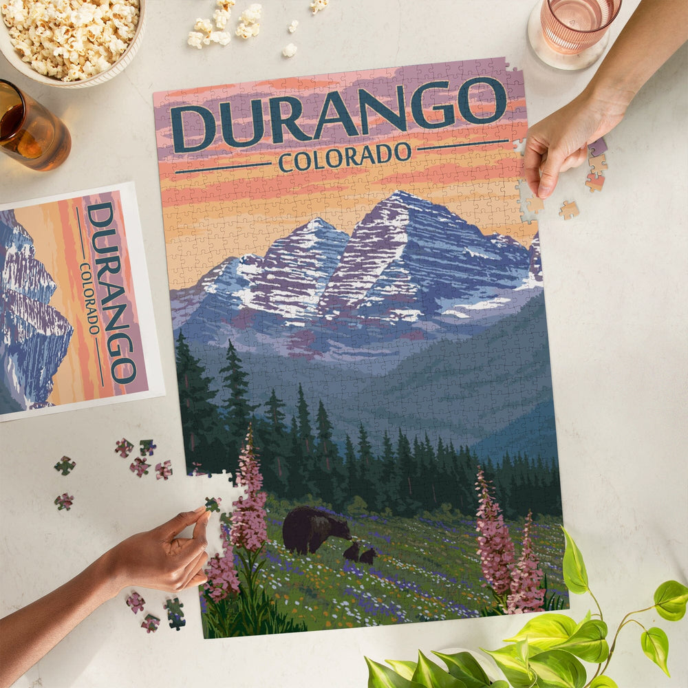 Durango, Colorado, Bears and Spring Flowers, Jigsaw Puzzle Puzzle Lantern Press 