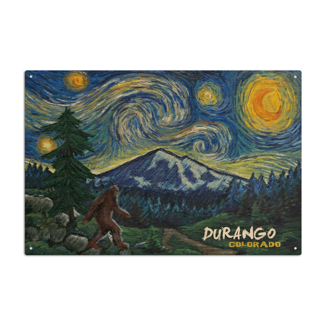 Durango, Colorado, Bigfoot, Starry Night, Lantern Press Artwork, Wood Signs and Postcards Wood Lantern Press 10 x 15 Wood Sign 