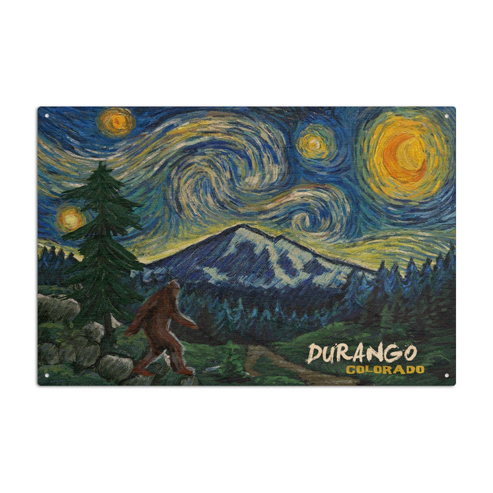 Durango, Colorado, Bigfoot, Starry Night, Lantern Press Artwork, Wood Signs and Postcards Wood Lantern Press 6x9 Wood Sign 