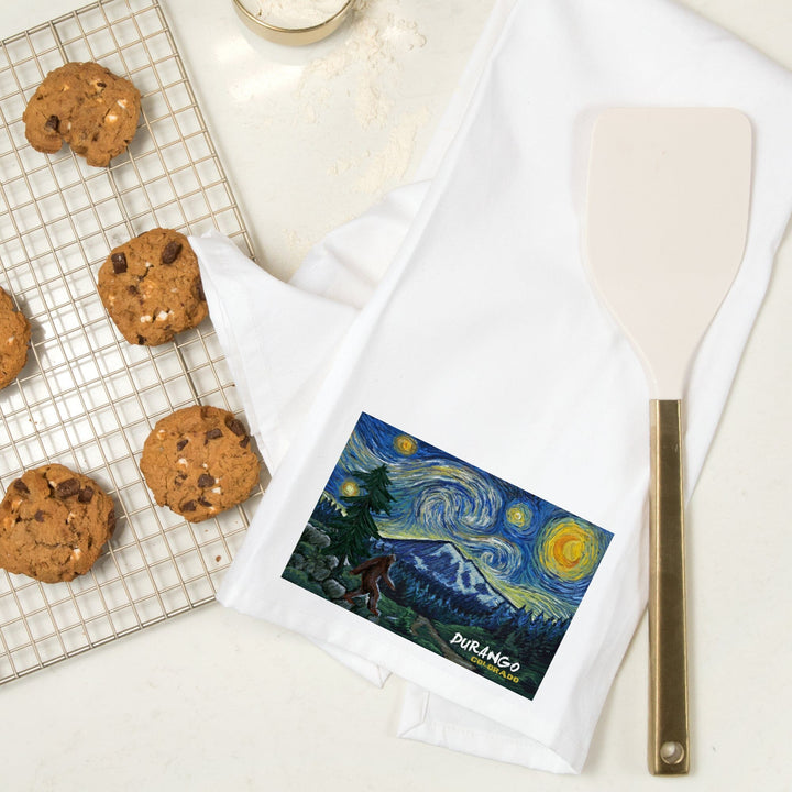 Durango, Colorado, Bigfoot, Starry Night, Organic Cotton Kitchen Tea Towels Kitchen Lantern Press 