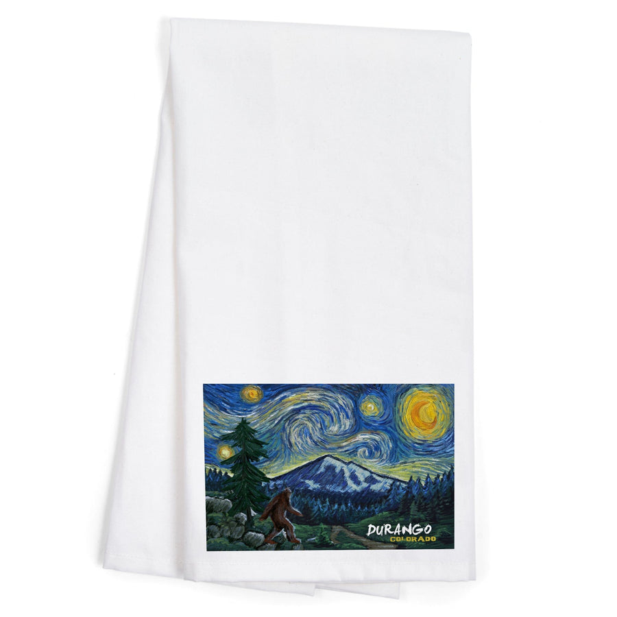Durango, Colorado, Bigfoot, Starry Night, Organic Cotton Kitchen Tea Towels Kitchen Lantern Press 