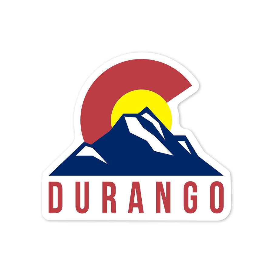 Durango, Colorado, Colorado Flag & Mountain, Contour, Lantern Press Artwork, Vinyl Sticker Sticker Lantern Press 