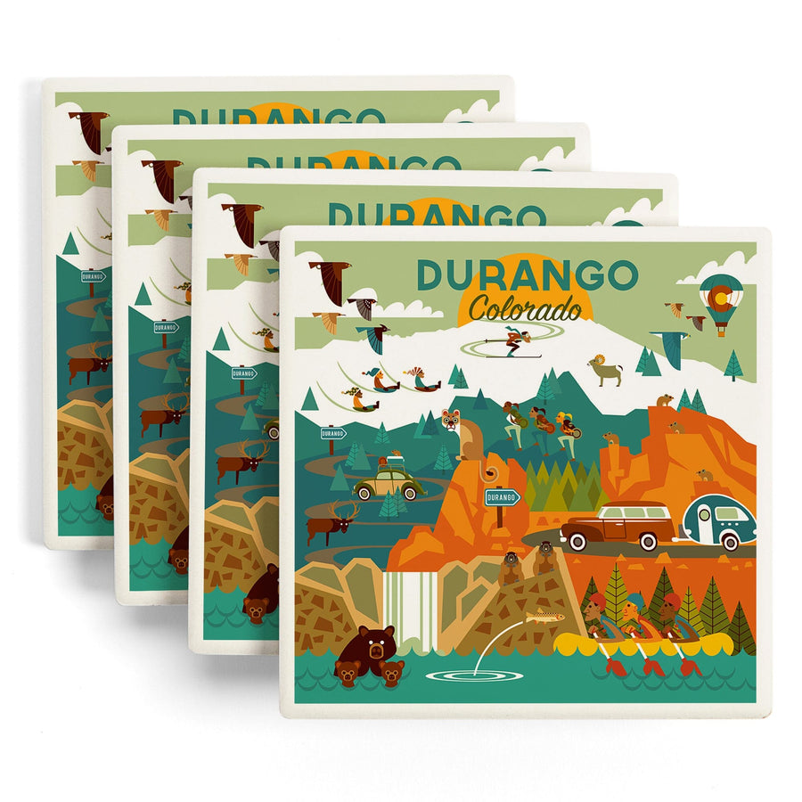 Durango, Colorado, Geometric, Lantern Press Artwork, Coaster Set - Lantern Press