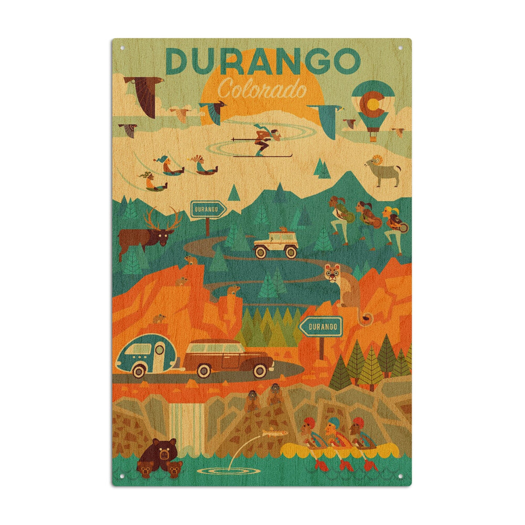 Durango, Colorado, Geometric, Lantern Press Artwork, Wood Signs and Postcards Wood Lantern Press 10 x 15 Wood Sign 