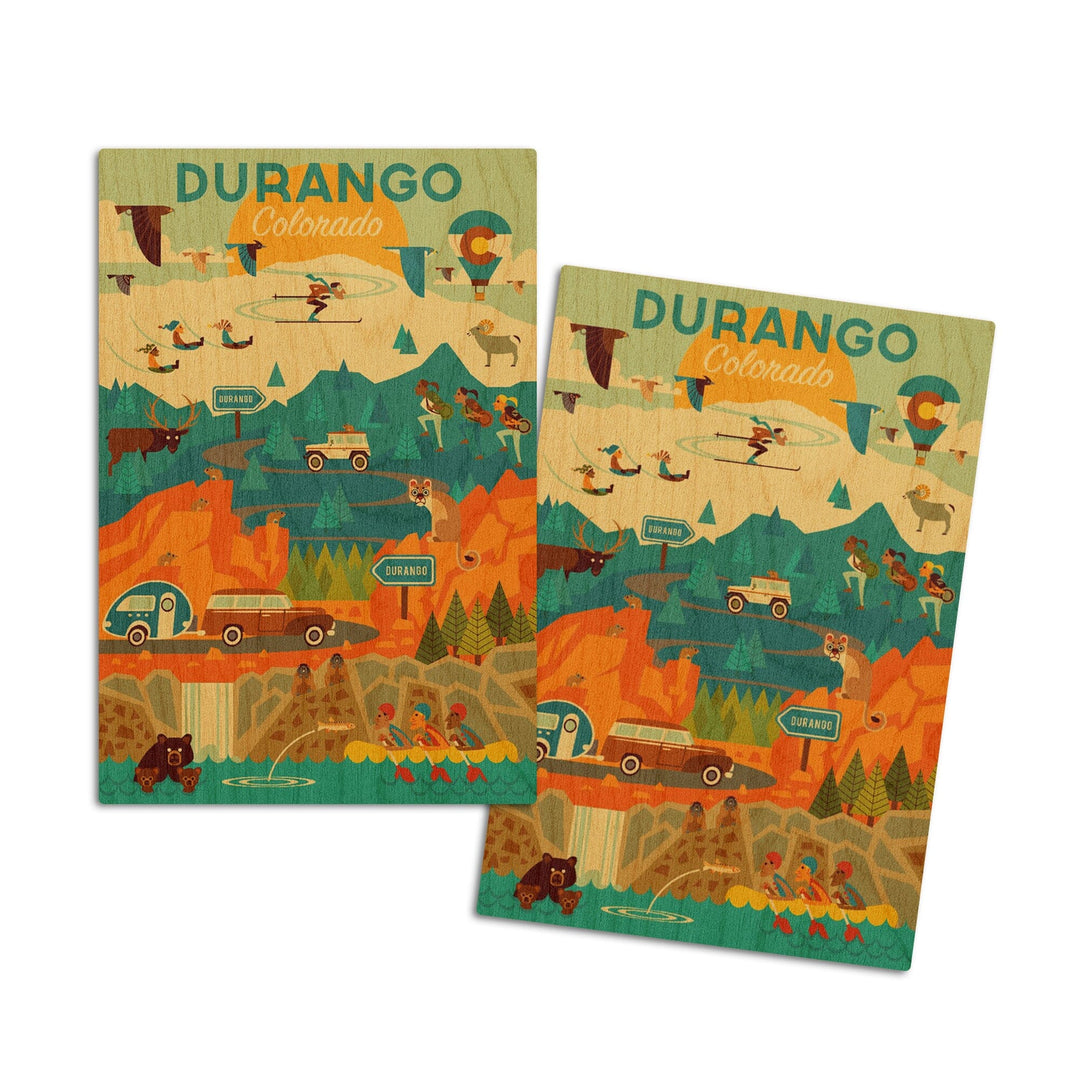 Durango, Colorado, Geometric, Lantern Press Artwork, Wood Signs and Postcards Wood Lantern Press 4x6 Wood Postcard Set 