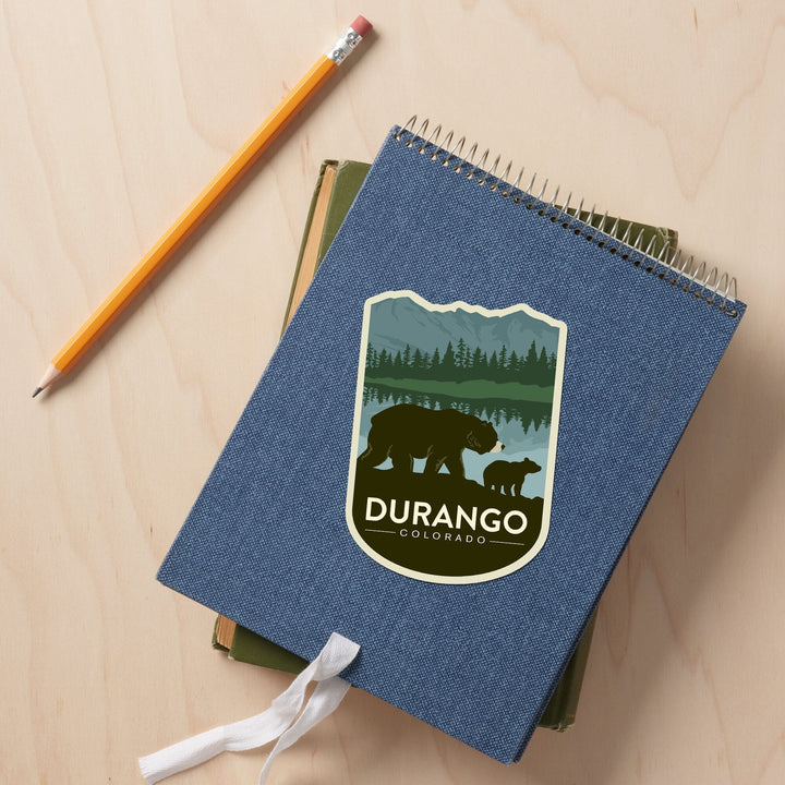 Durango, Colorado, Grizzly Bear and Cub, Contour, Vinyl Sticker - Lantern Press