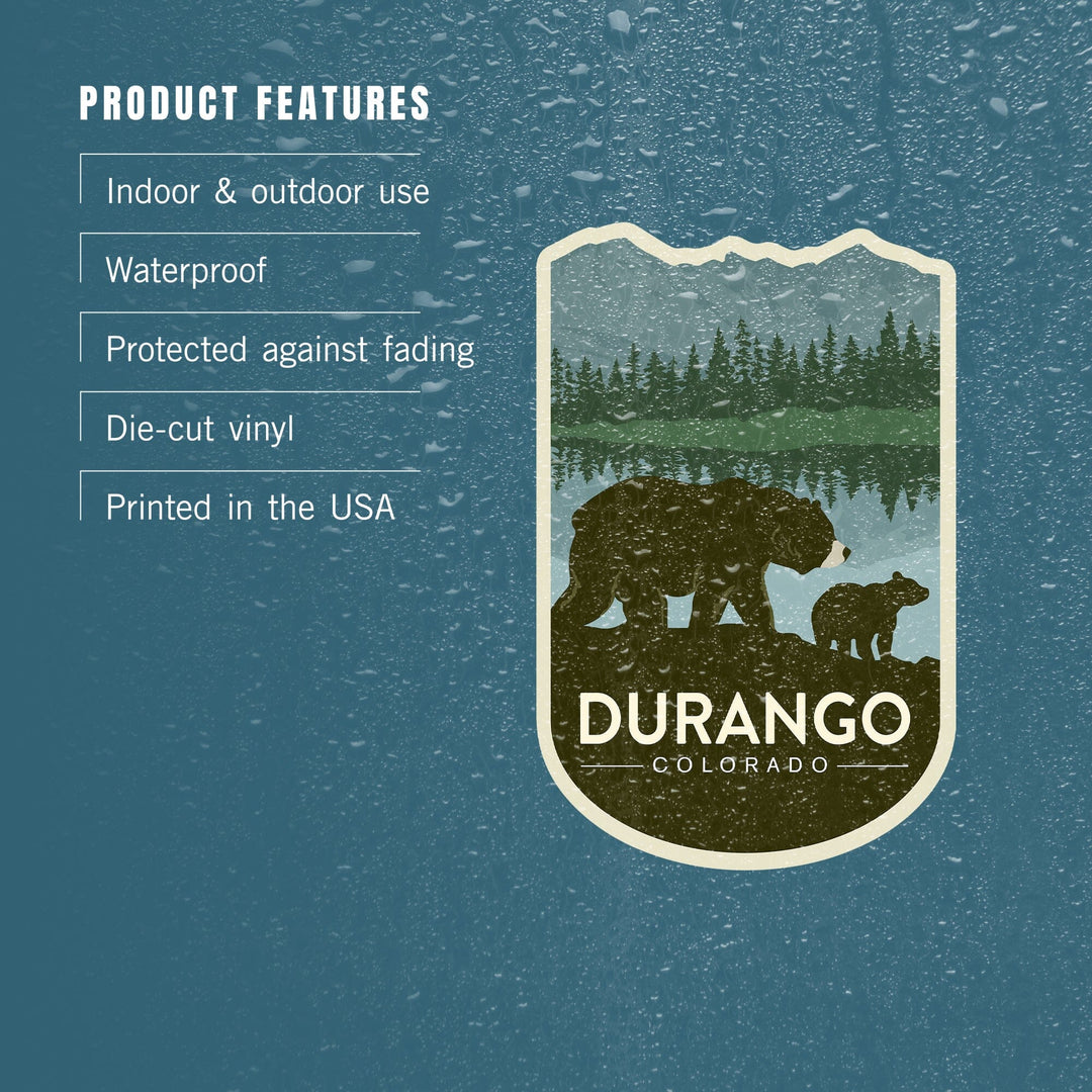 Durango, Colorado, Grizzly Bear and Cub, Contour, Vinyl Sticker - Lantern Press