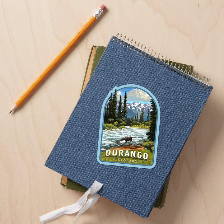 Durango, Colorado, Moose and River Rapids, Contour, Vinyl Sticker - Lantern Press