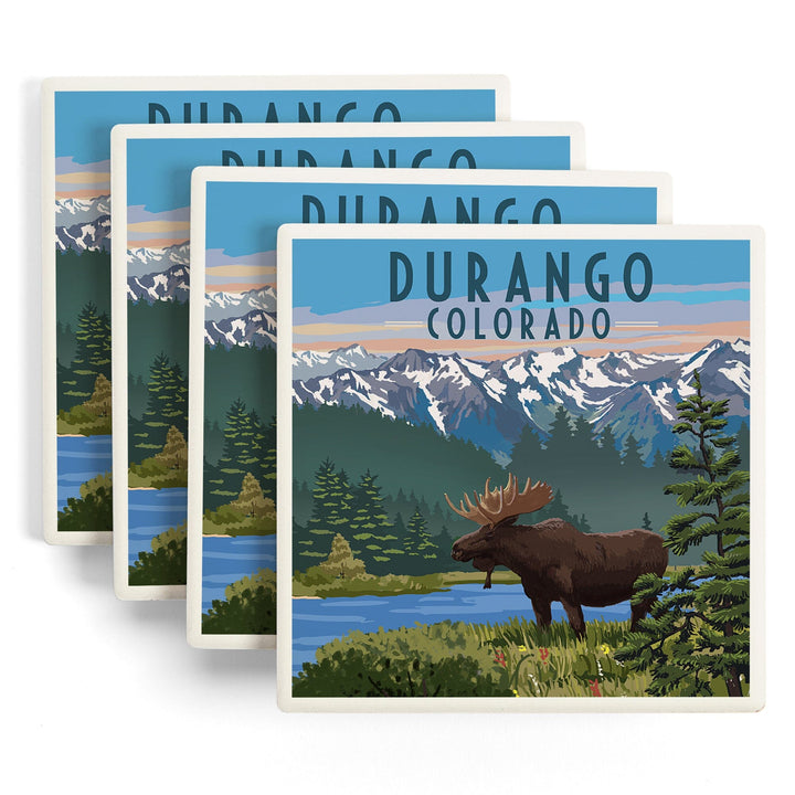 Durango, Colorado, Painterly, Moose, Summer Scene, Coasters Coasters Lantern Press 