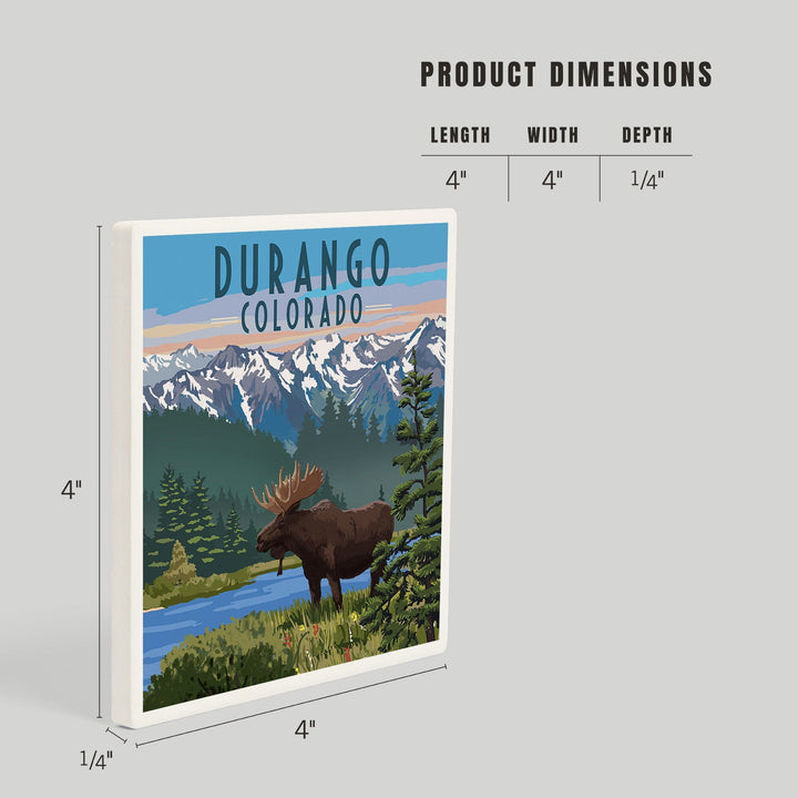 Durango, Colorado, Painterly, Moose, Summer Scene, Coasters Coasters Lantern Press 