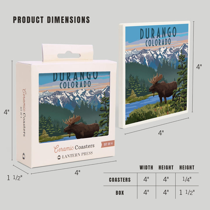 Durango, Colorado, Painterly, Moose, Summer Scene, Coasters Coasters Lantern Press 