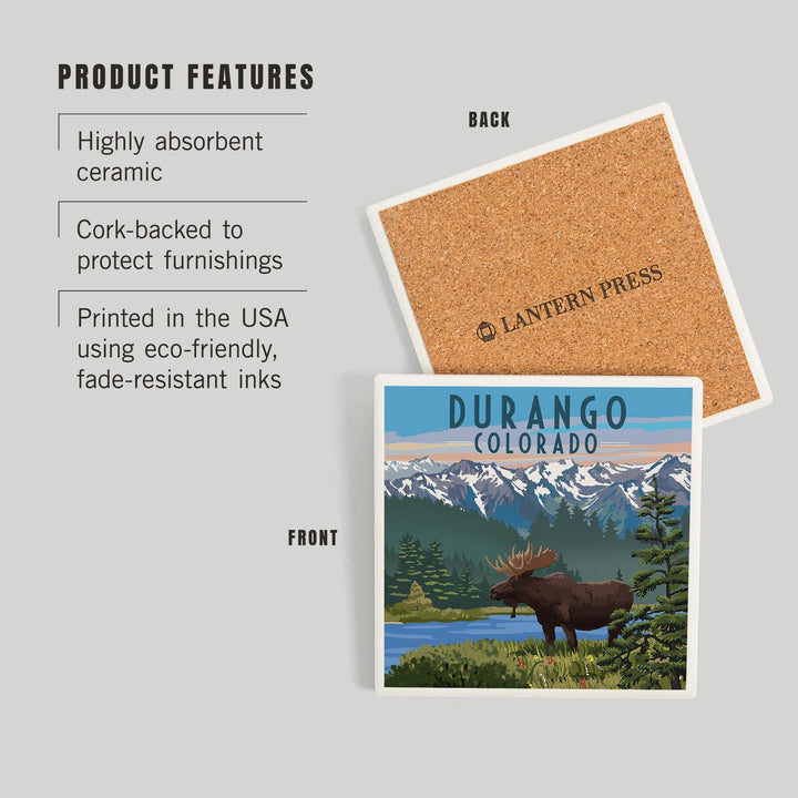 Durango, Colorado, Painterly, Moose, Summer Scene, Coasters Coasters Lantern Press 