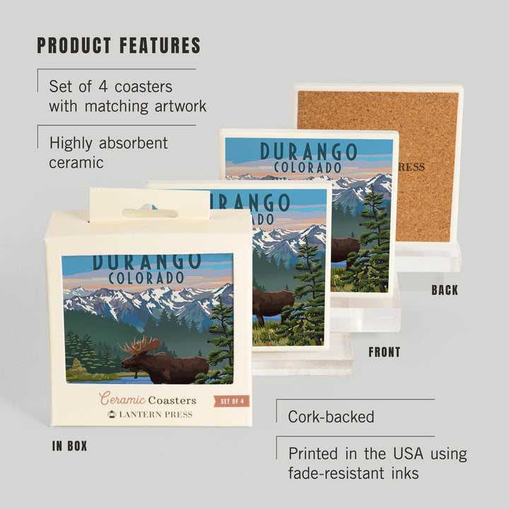 Durango, Colorado, Painterly, Moose, Summer Scene, Coasters Coasters Lantern Press 
