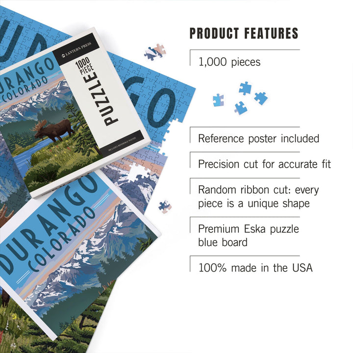 Durango, Colorado, Painterly, Moose, Summer Scene, Jigsaw Puzzle Puzzle Lantern Press 