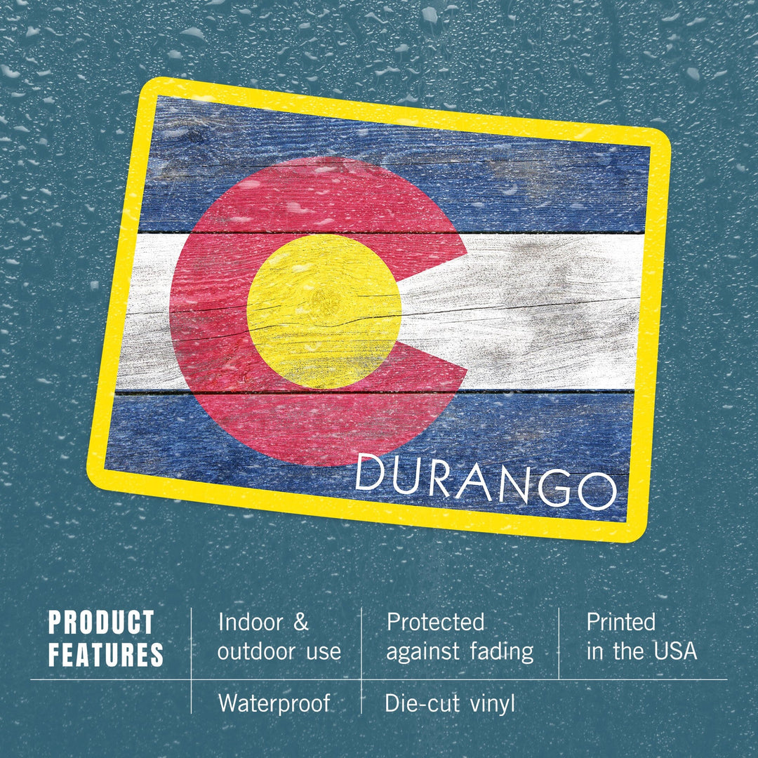 Durango, Colorado, Rustic Colorado State Flag, Contour, Vinyl Sticker - Lantern Press