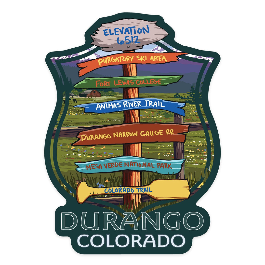 Durango, Colorado, Signpost, Contour, Vinyl Sticker - Lantern Press