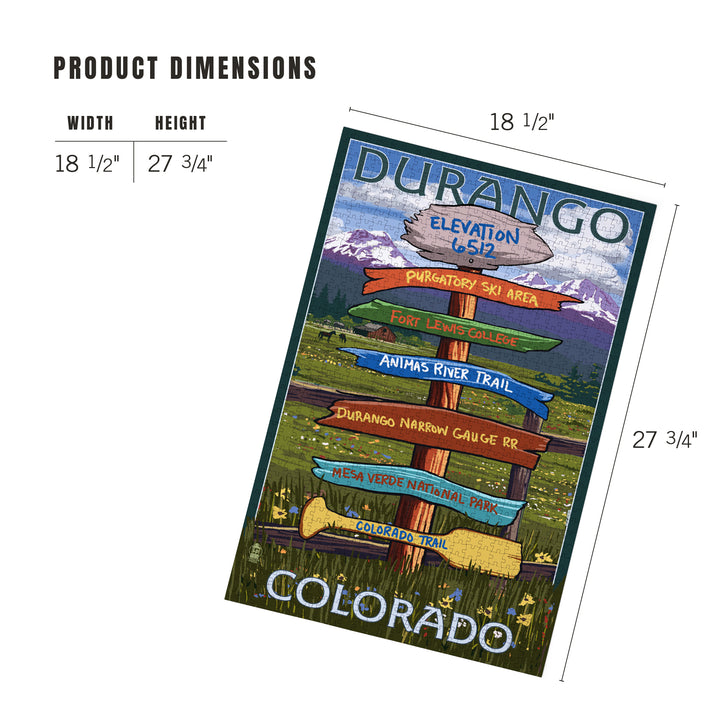 Durango, Colorado, Signpost, Jigsaw Puzzle Puzzle Lantern Press 
