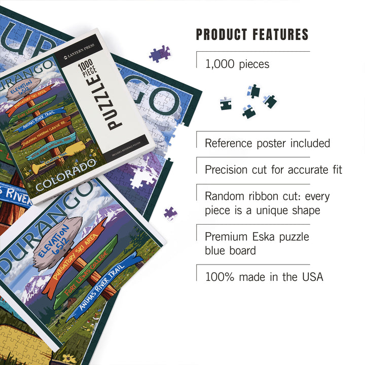 Durango, Colorado, Signpost, Jigsaw Puzzle Puzzle Lantern Press 