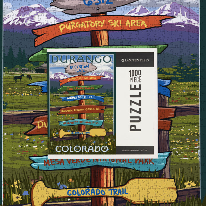 Durango, Colorado, Signpost, Jigsaw Puzzle Puzzle Lantern Press 