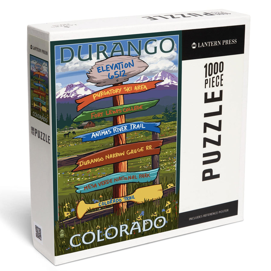 Durango, Colorado, Signpost, Jigsaw Puzzle Puzzle Lantern Press 