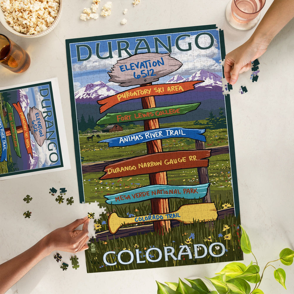 Durango, Colorado, Signpost, Jigsaw Puzzle Puzzle Lantern Press 