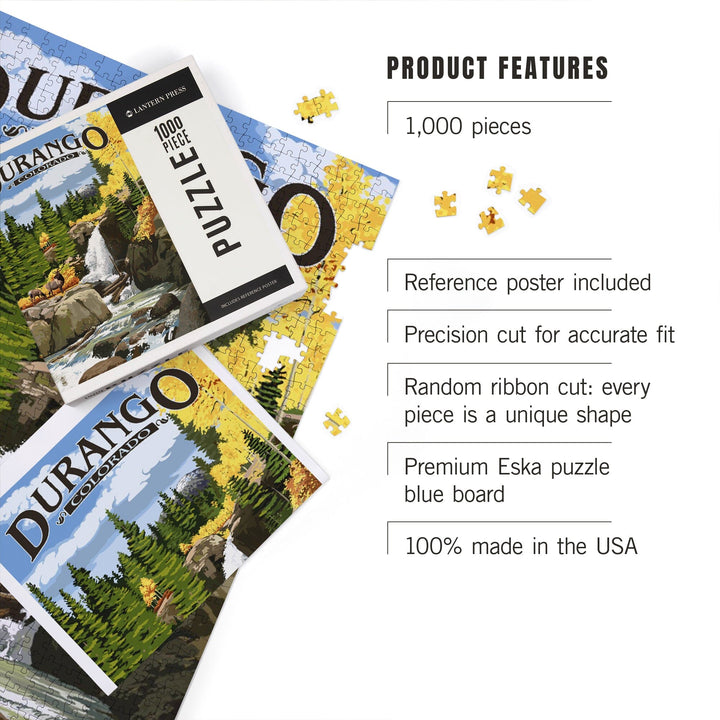 Durango, Colorado, Waterfall, Jigsaw Puzzle Puzzle Lantern Press 