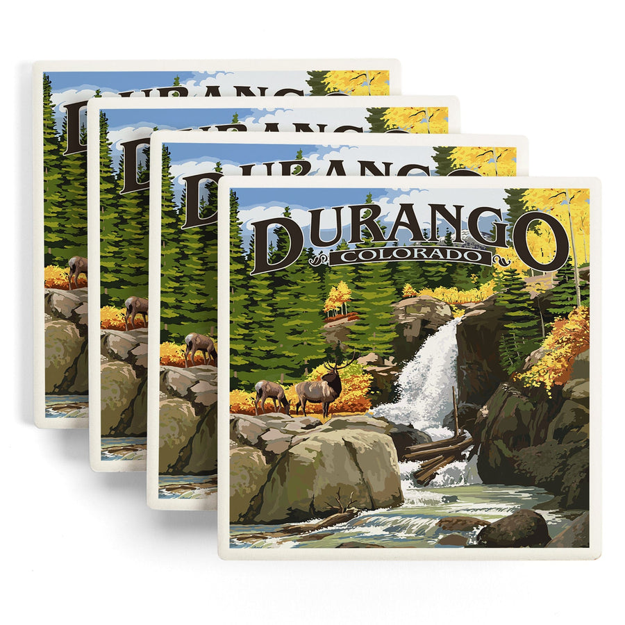 Durango, Colorado, Waterfall, Lantern Press Artwork, Coaster Set - Lantern Press