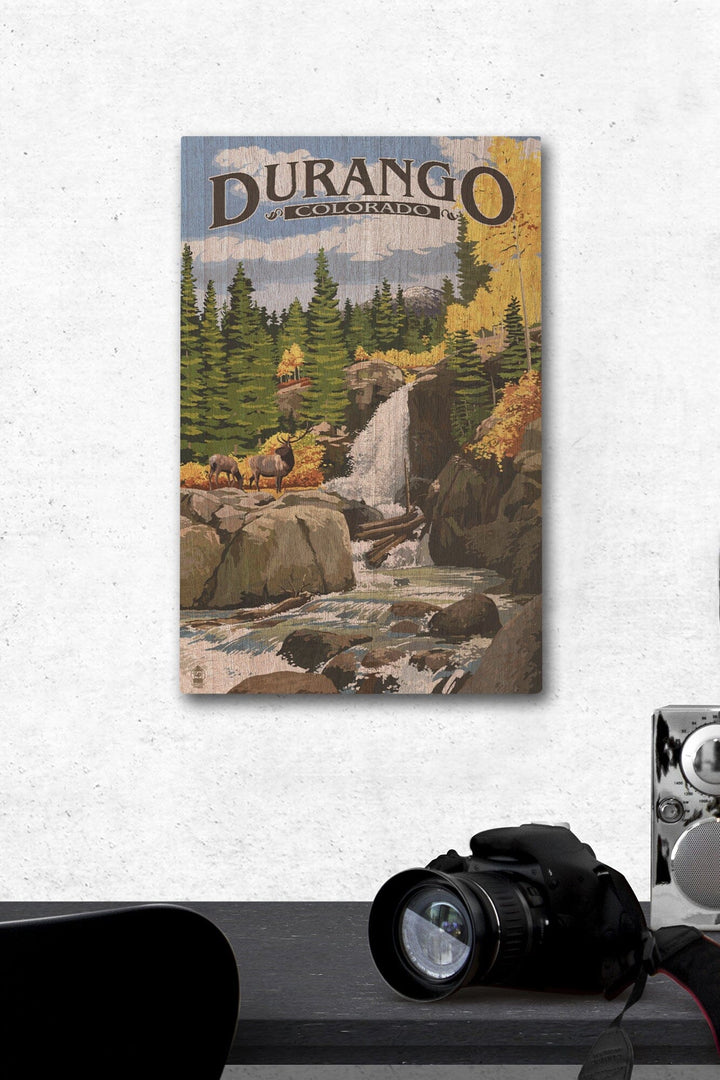 Durango, Colorado, Waterfall, Lantern Press Artwork, Wood Signs and Postcards Wood Lantern Press 12 x 18 Wood Gallery Print 