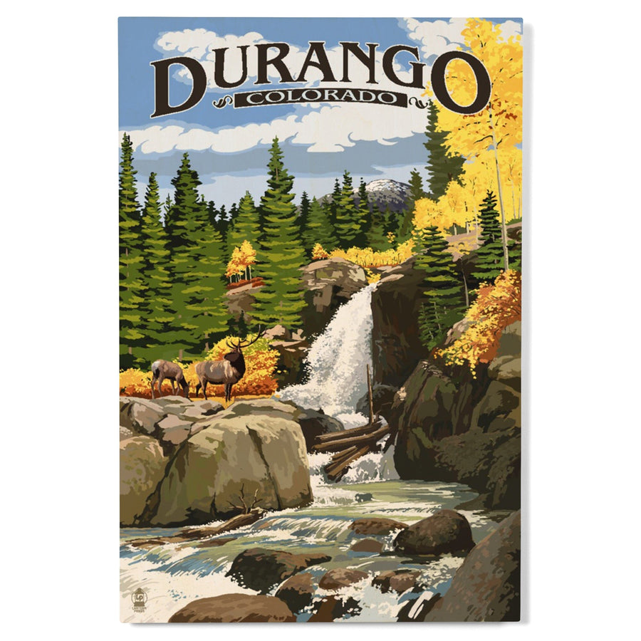Durango, Colorado, Waterfall, Lantern Press Artwork, Wood Signs and Postcards Wood Lantern Press 