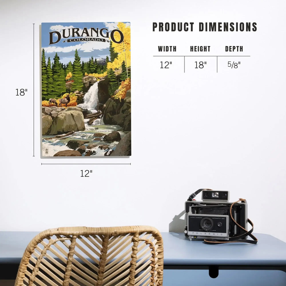Durango, Colorado, Waterfall, Lantern Press Artwork, Wood Signs and Postcards - Lantern Press
