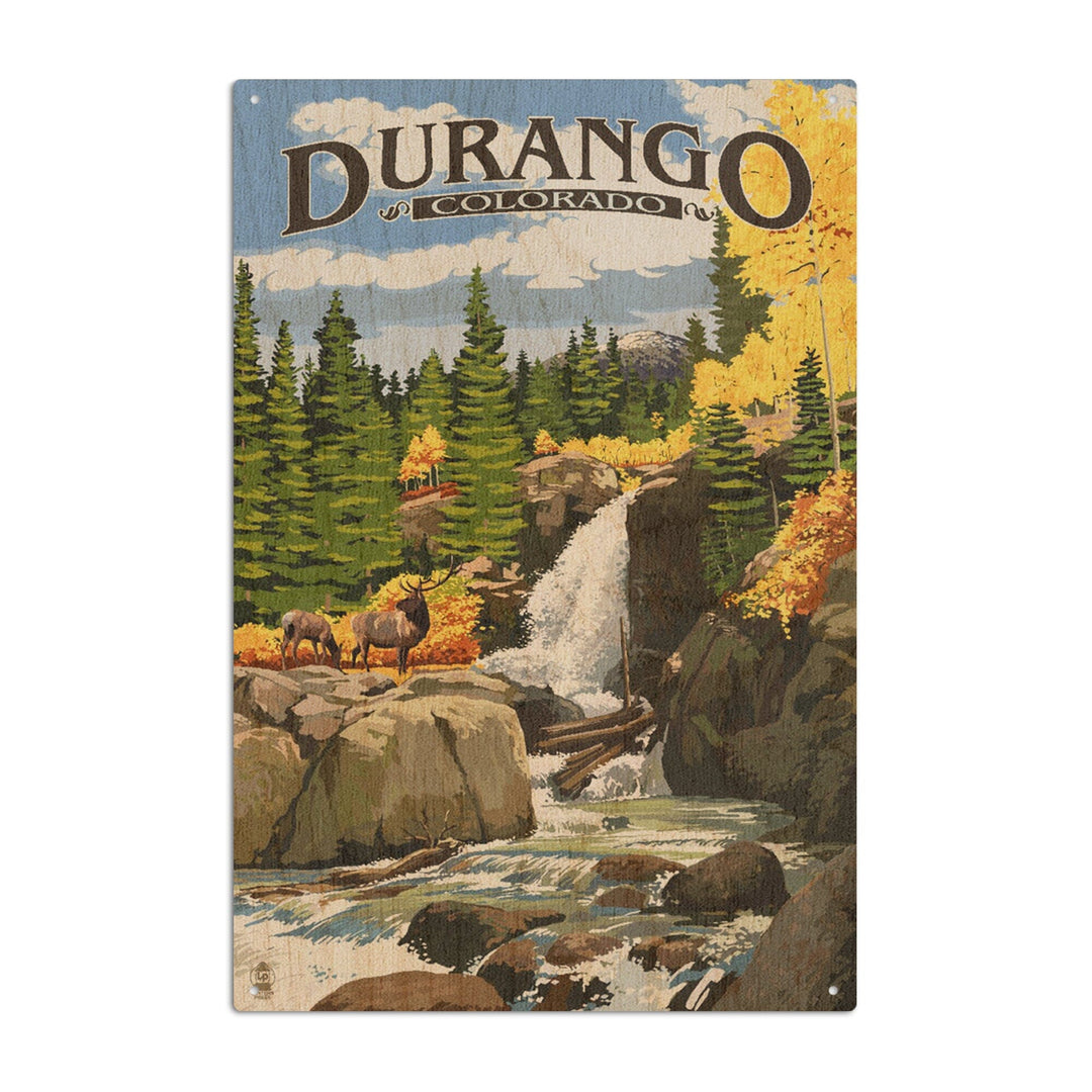 Durango, Colorado, Waterfall, Lantern Press Artwork, Wood Signs and Postcards Wood Lantern Press 6x9 Wood Sign 