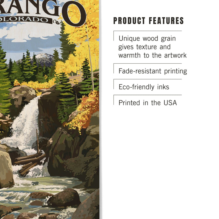Durango, Colorado, Waterfall, Lantern Press Artwork, Wood Signs and Postcards Wood Lantern Press 