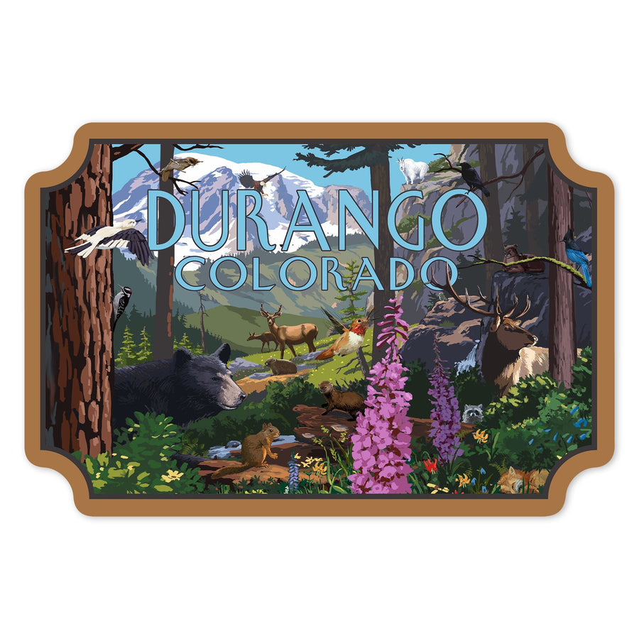 Durango, Colorado, Wildlife Utopia, Contour, Vinyl Sticker Sticker Lantern Press 