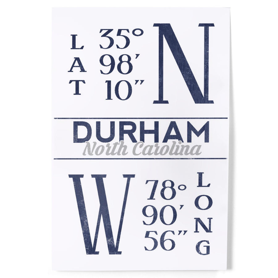 Durham, North Carolina, Latitude and Longitude (Blue), Art & Giclee Prints - Lantern Press