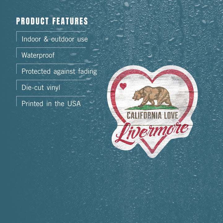 Livermore, California, State Bear with Heart, Contour, Vinyl Sticker