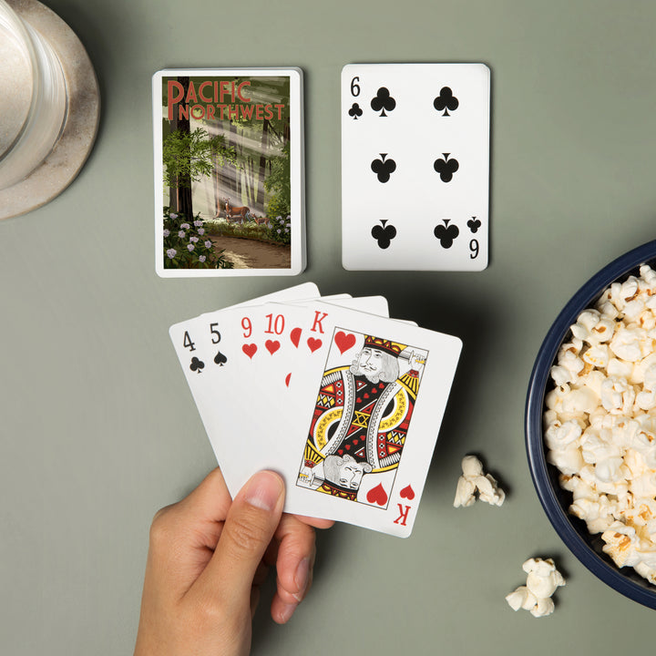 Playing Cards, Pacific Northwest, Deer in Forest, 52 Card Deck with Jokers in Box, Unique Art