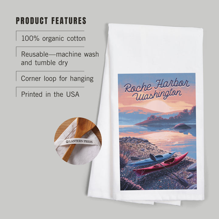 Roche Harbor, Washington, Get Outside Series, Glassy Sunrise, Kayak, Organic Cotton Kitchen Tea Towels