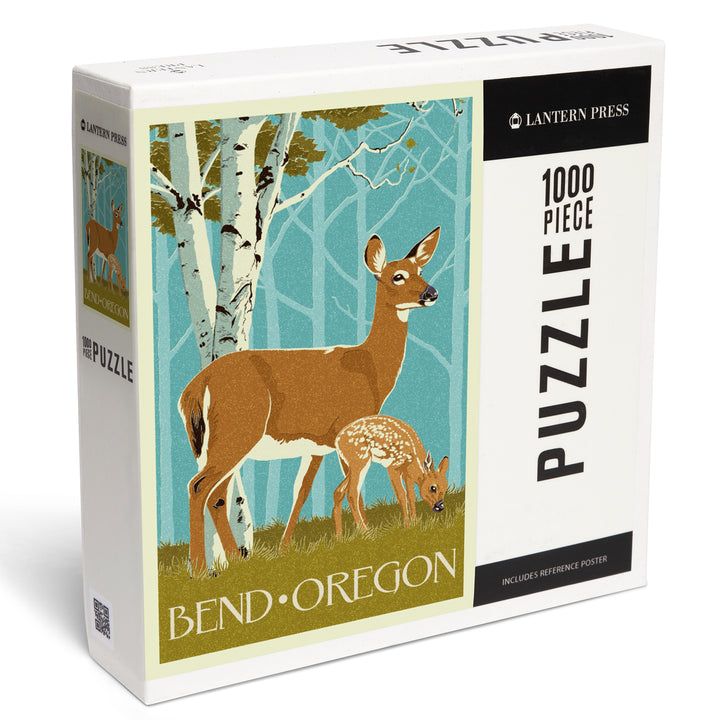 Bend, Oregon, Deer and Fawn, Letterpress, Jigsaw Puzzle