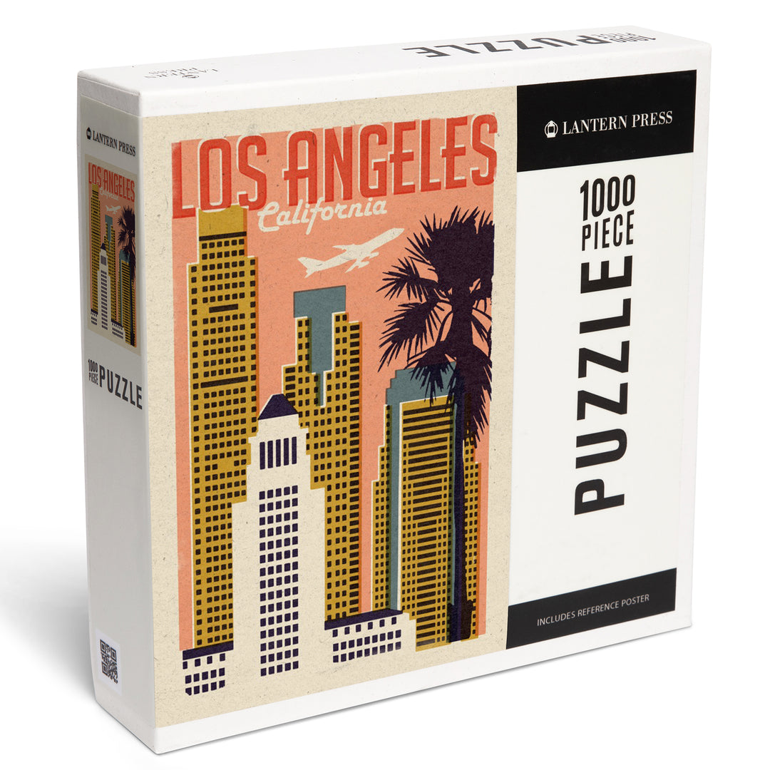 Los Angeles, California, Woodblock City Series, Skyline, 1000 Piece Jigsaw Puzzle