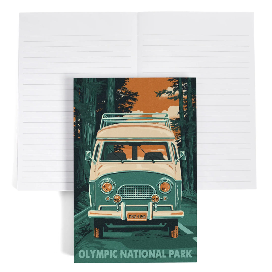 Lined 6x9 Journal, Olympic National Park, Letterpress, Camper Van, Lay Flat, 193 Pages, FSC paper