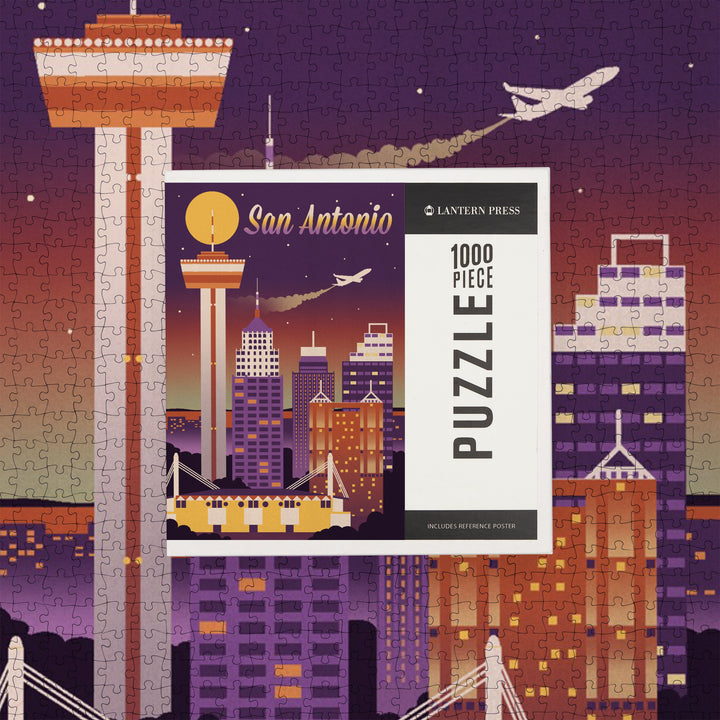 San Antonio, Texas, Retro Skyline Chromatic Series, Jigsaw Puzzle
