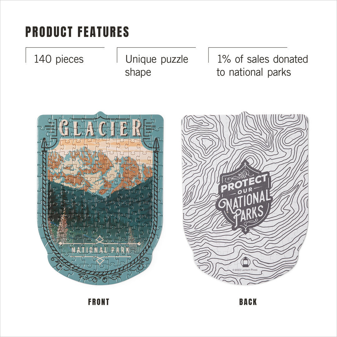 Lantern Press Mini Shaped Adult Jigsaw Puzzle, Protect Our National Parks (Glacier)