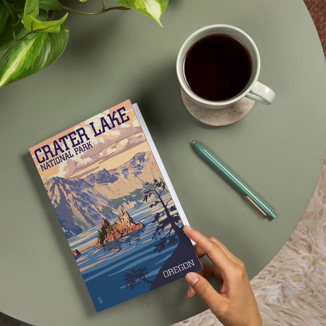 Lined 6x9 Journal, Crater Lake National Park, Oregon, Shoreline and Sunset, Painterly Series, Lay Flat, 193 Pages, FSC paper