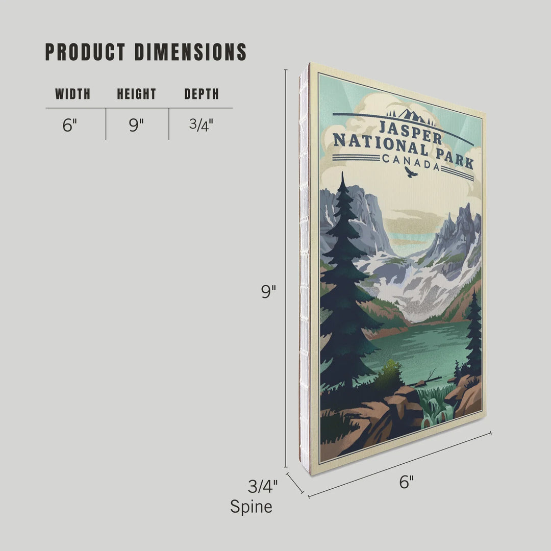 Lined 6x9 Journal, Canada, Jasper National Park, Lake, Lithograph, Lay Flat, 193 Pages, FSC paper