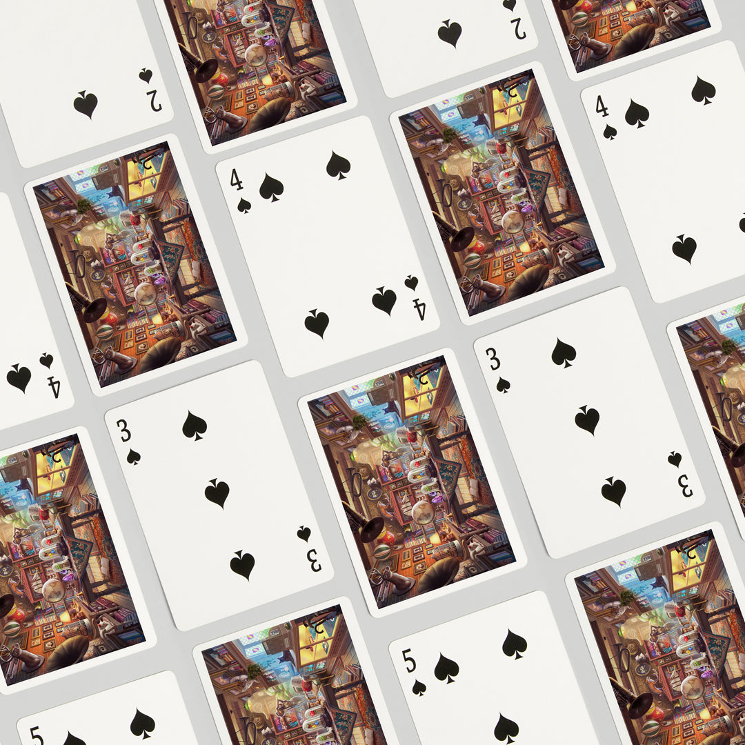 Playing Cards, Oil Painting, Antique Store Cats, 52 Card Deck with Jokers in Box, Unique Art