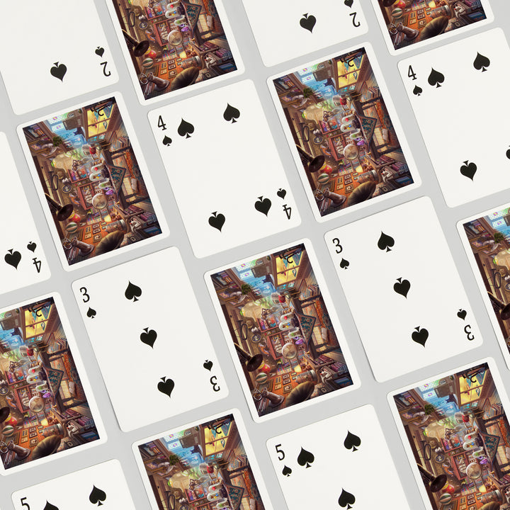 Playing Cards, Oil Painting, Antique Store Cats, 52 Card Deck with Jokers in Box, Unique Art